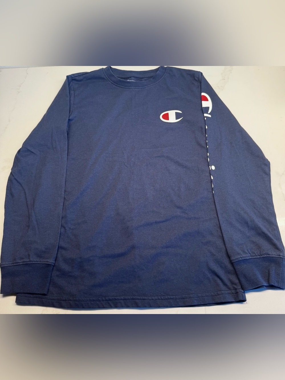 Champion Boys Large Blue Long Sleeve Logo Graphic Tee